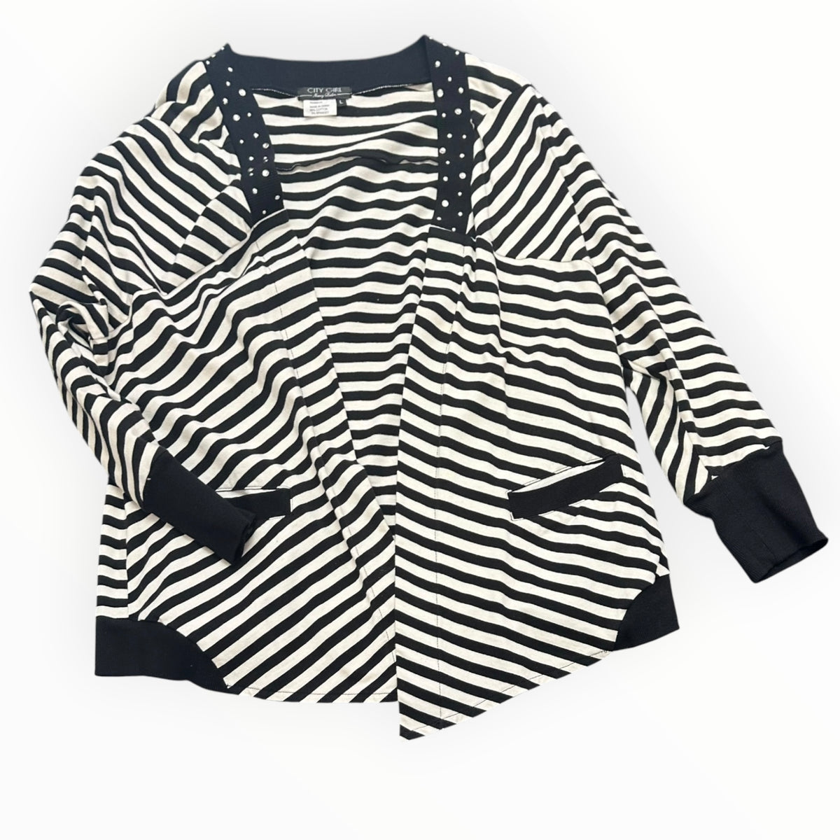 CITY GIRL BLACK WHITE STRIPED OPEN CARDIGAN 100 LARGE