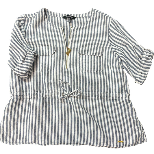 ELLEN TRACY NAVY WHITE STRIPED LINEN TUNIC TOP 276 XL