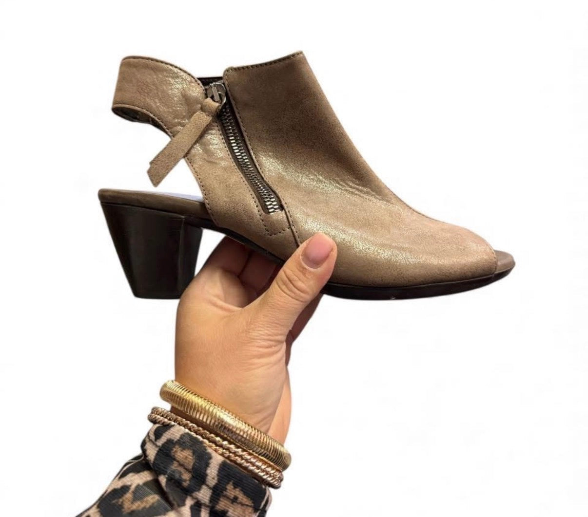 MUNRO NAKITA PEEP TOE BOOTIES SIDE ZIP GOLD SHIMMER 152 SZ 8.5N