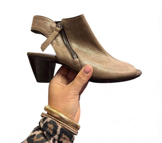 MUNRO NAKITA PEEP TOE BOOTIES SIDE ZIP GOLD SHIMMER 152 SZ 8.5N