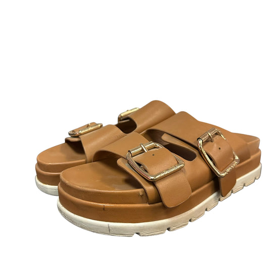 J SLIDES BROWN WHITE PLATFORM SANDALS 279 SZ 10