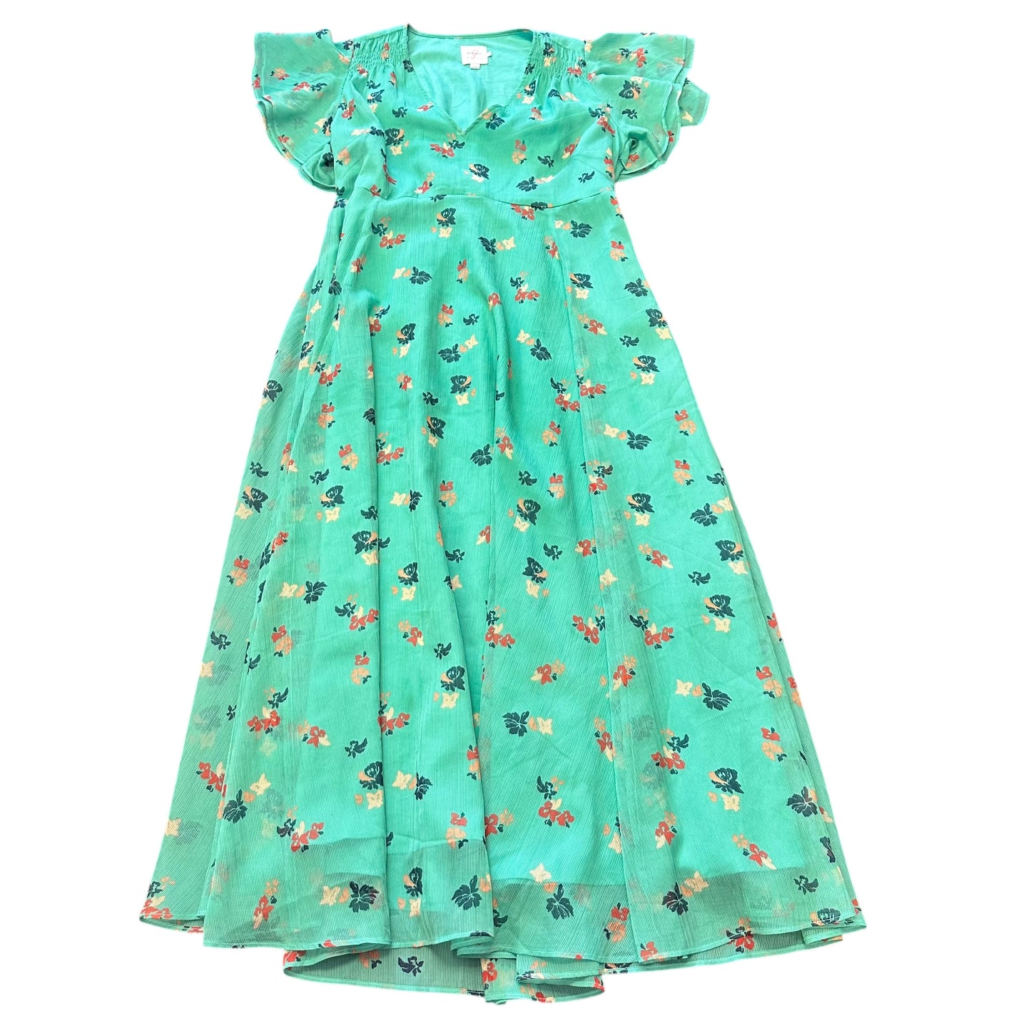 (MATERNITY) THE NINES BY HATCH GREEN CHIFFON FLORAL DRESS 100 SMALL