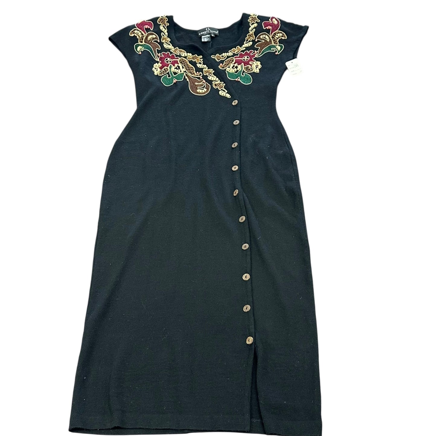 CAROL LITTLE BLACK WOOL BLEND VINTAGE DRESS 184 MEDIUM