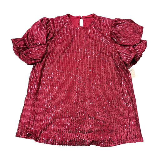 BURGUNDY RED SEQUINS BLOUSE PUFF SLEEVES 124 MEDIUM