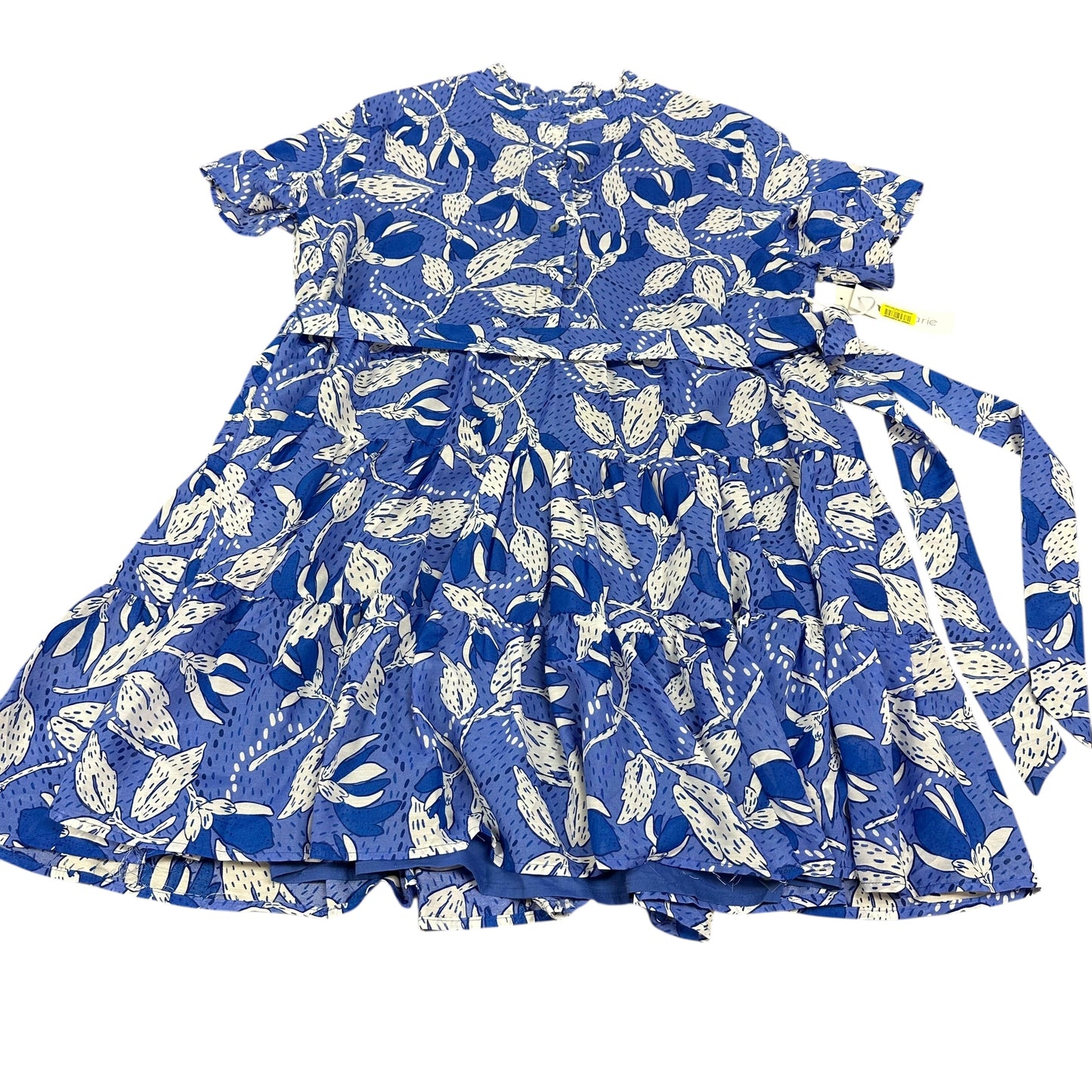 J.MARIE TIERED MII DRESS BLUE WHITE FLORAL PRINT BELTED KAIA 26 NWT $128 LARGE