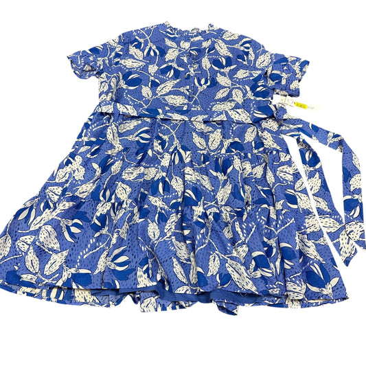 J.MARIE TIERED MII DRESS BLUE WHITE FLORAL PRINT BELTED KAIA 26 NWT $128 LARGE