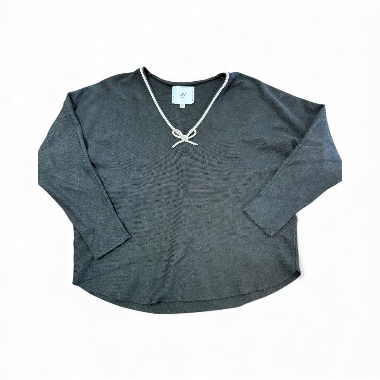 LIV MILANO BLACK SOFT SWEATER W DIAMOND BOW 84 MEDIUM