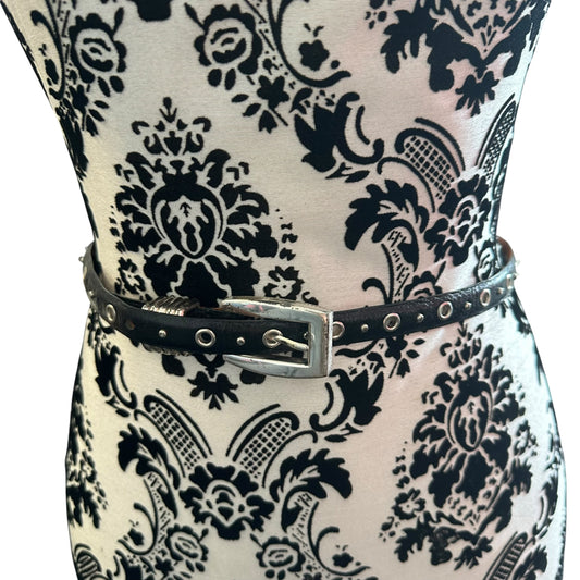 BRIGHTON BLACK LEATHER SILVER HARDWARE SKINNY BELT 216 M/L