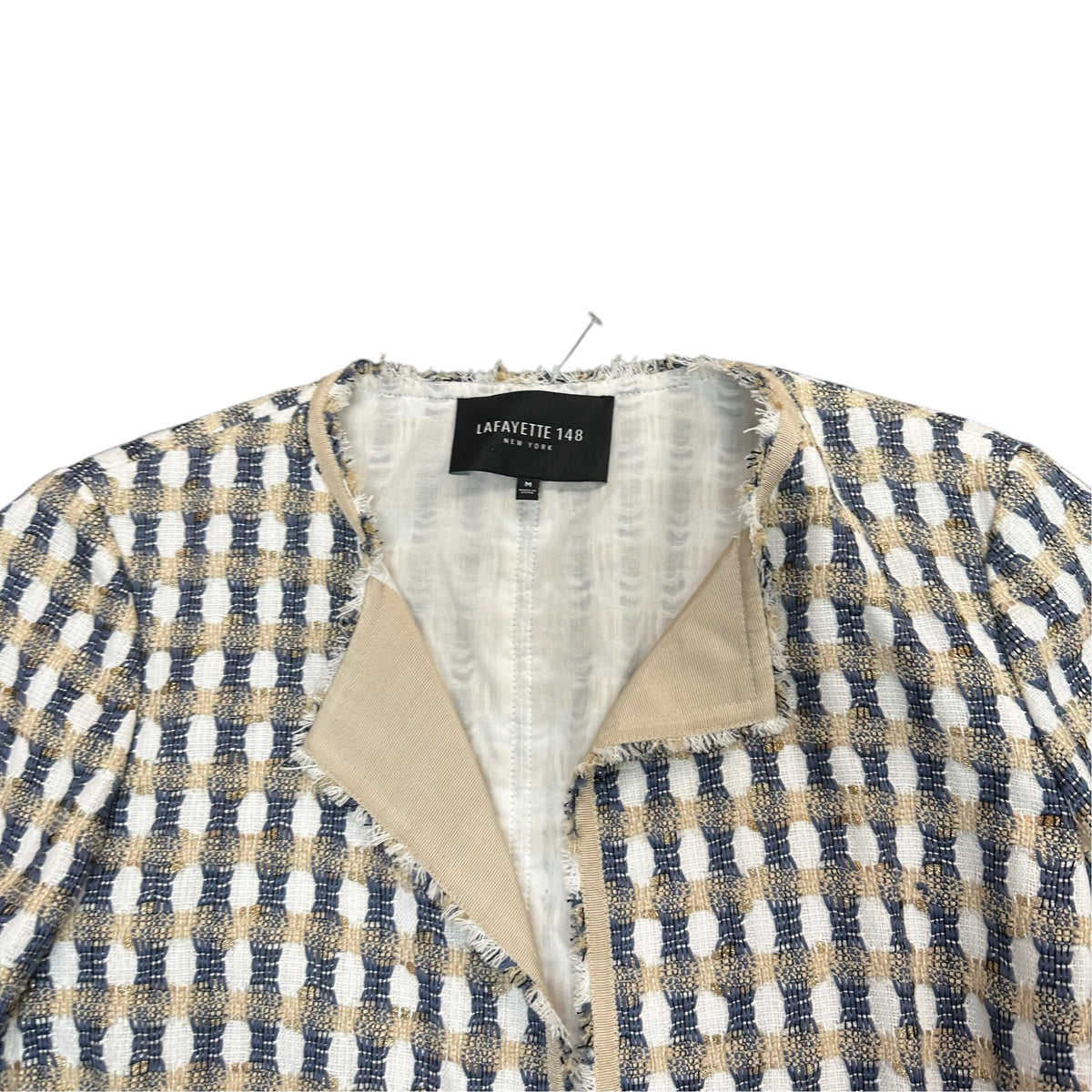 LAFAYETTE 148 TWEED BLAZER BEIGE BLUE GOLD 38 MEDIUM