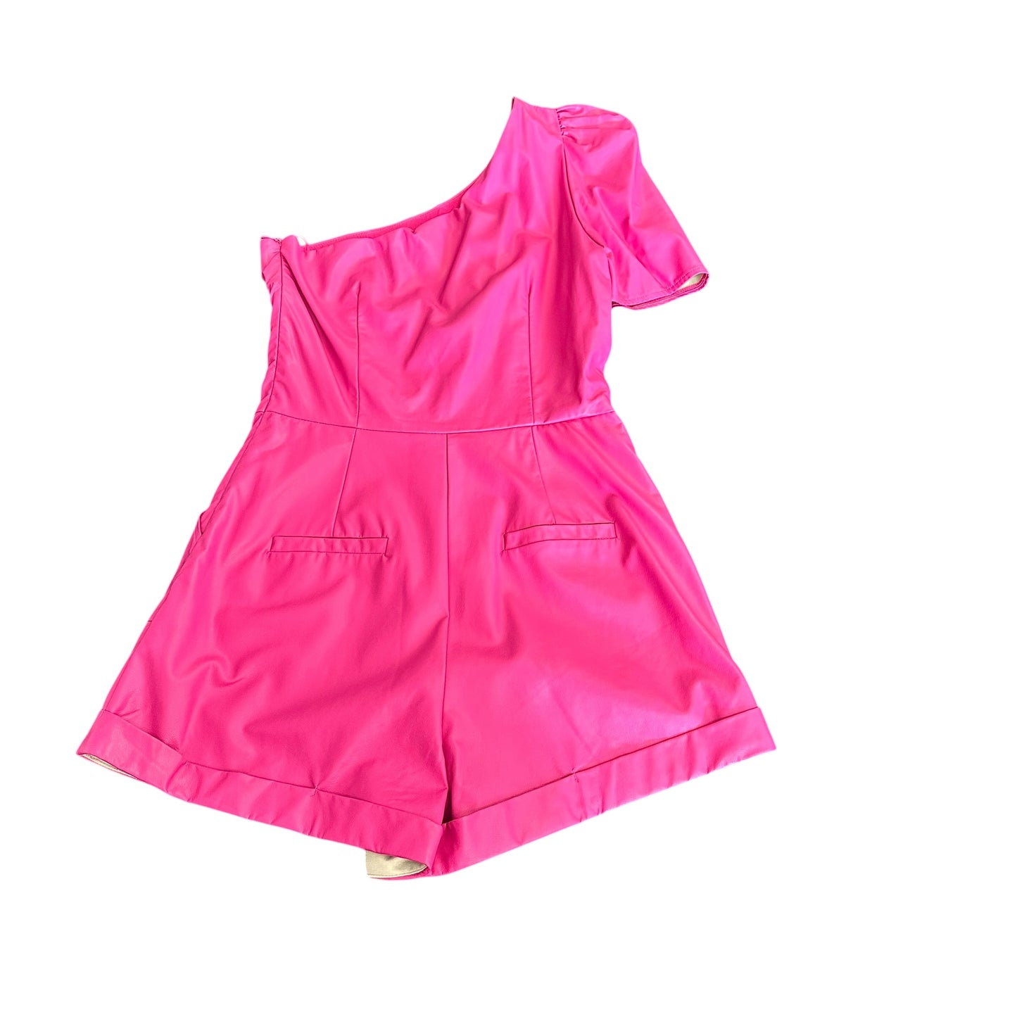 TCEC PINK FAUX LEATHER ONE SHOULDER ROMPER 247 MEDIUM