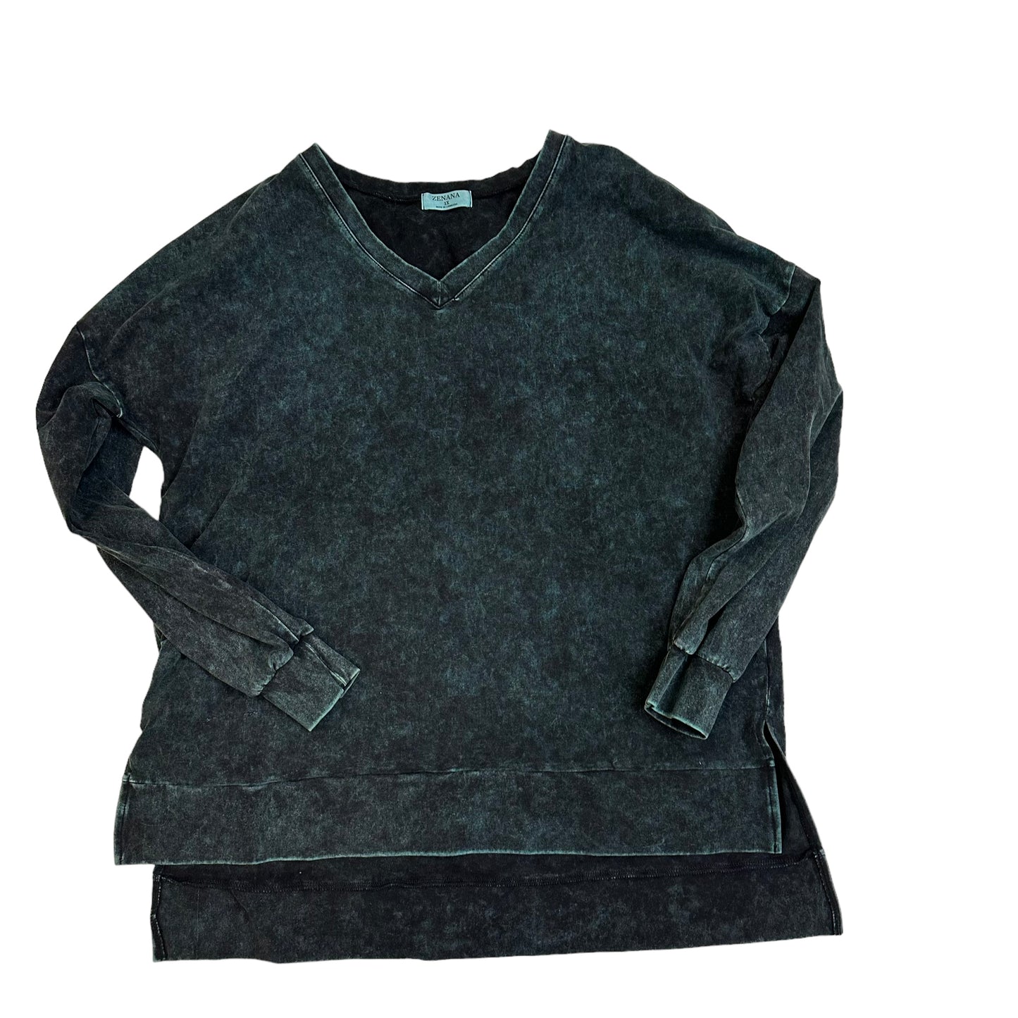 ZENANA - DARK GREEN STONE WASH LONG SLEEVE TEE**