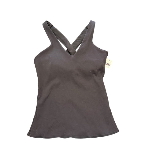 ALO BLACK RIBBED CRISSCROSS BACK TANK BUILT IN BRA 122 MEDIUM