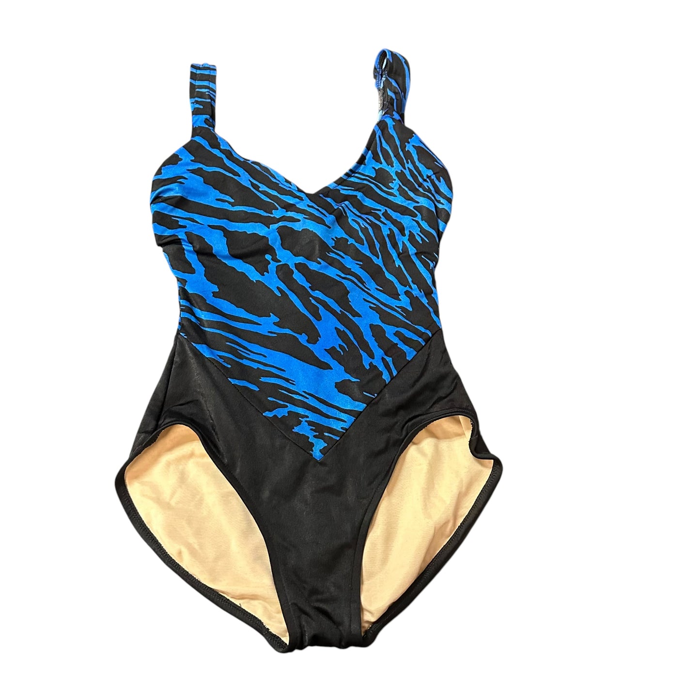 VINTAGE THE SLIM SUIT BLUE BLACK SWIMSUIT 100 SZ 12