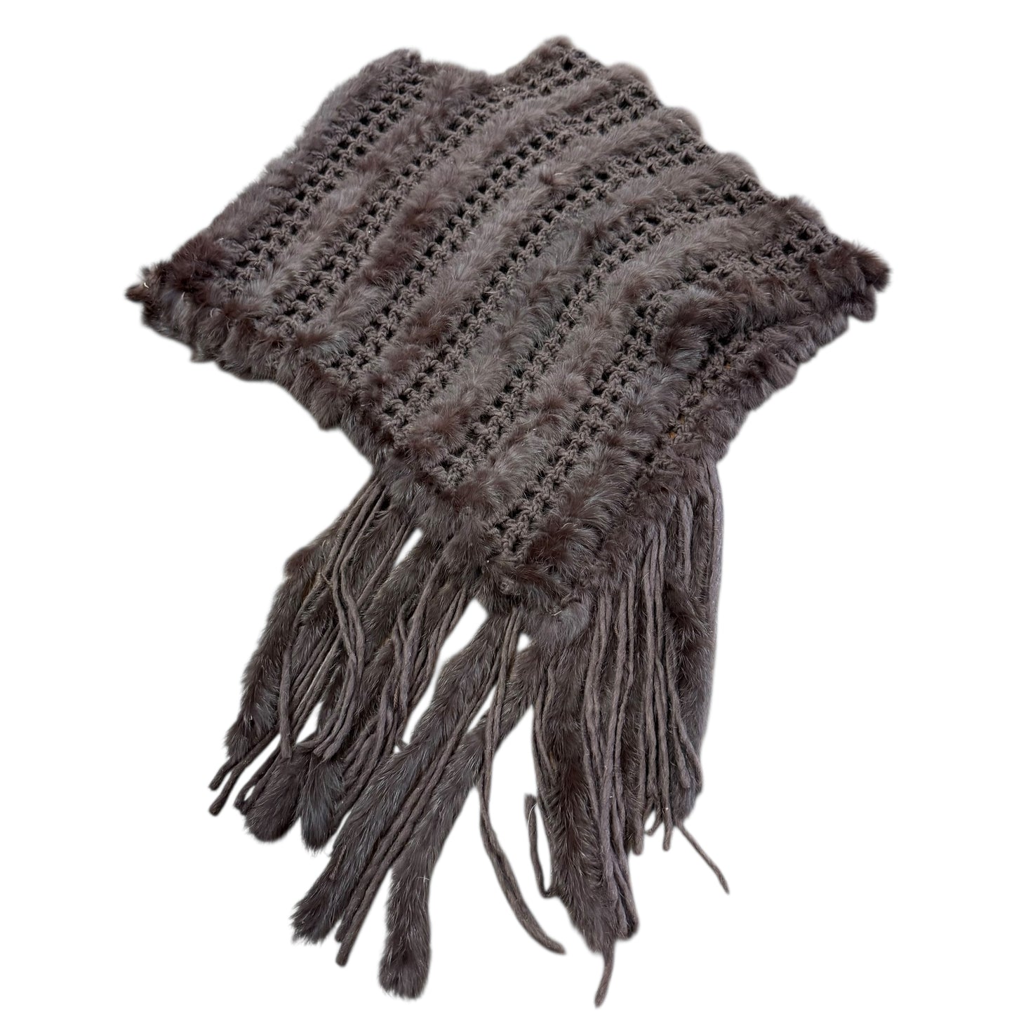 BROWN WOVEN FAUX FUR SCARF SHAWL FRINGE TRIM 100 ONE SIZE