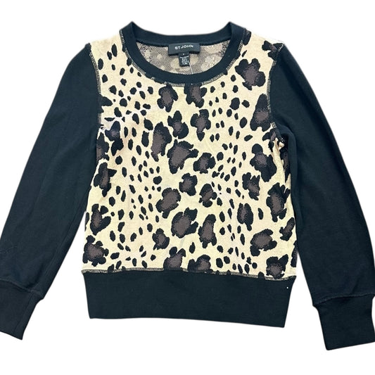 ST JOHN BLACK SLEEVED ANIMAL PRINT SWEATER 100 SMALL