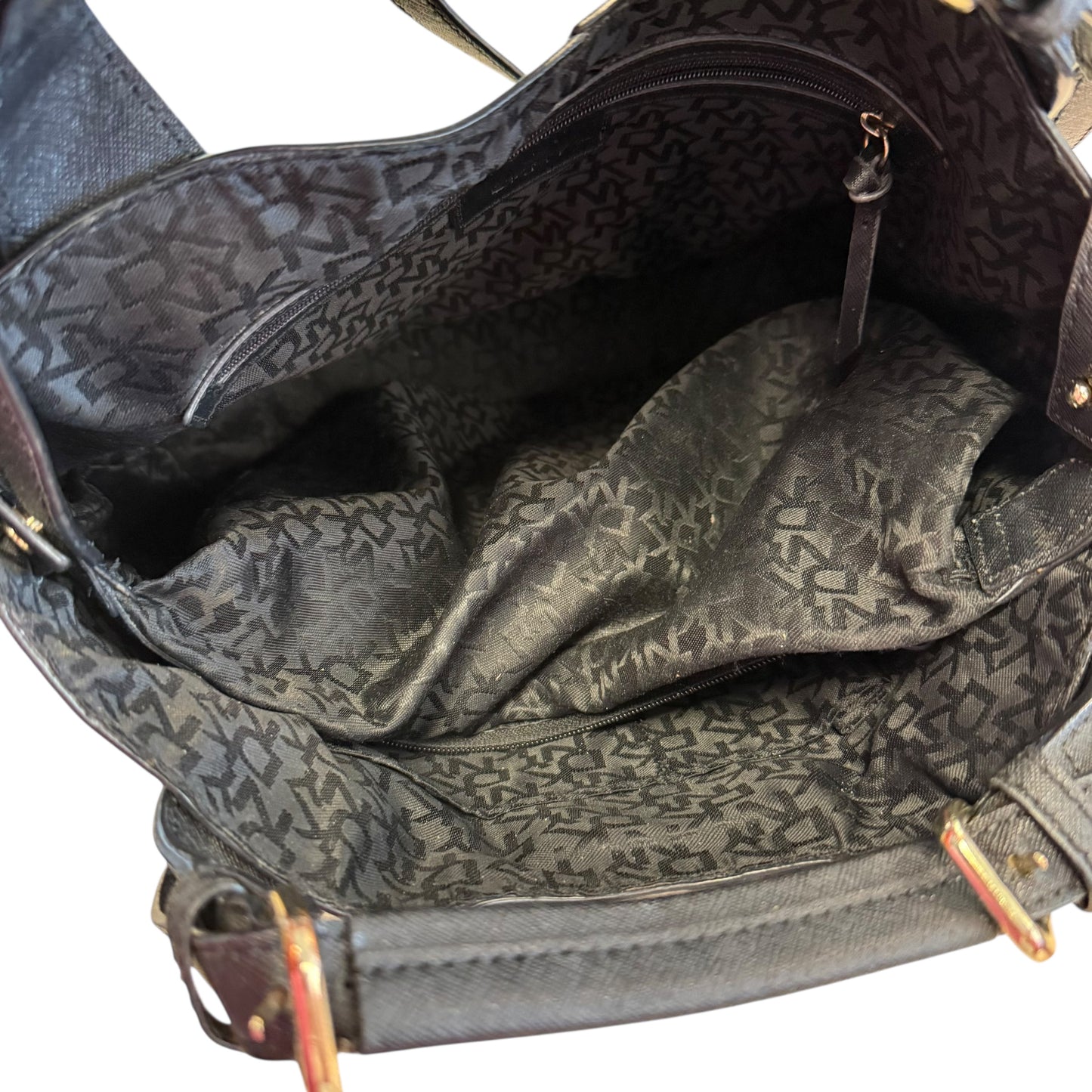 DKNY BLACK SAFFINANO LEATHER TOTE W SHOULDER STRAP 216