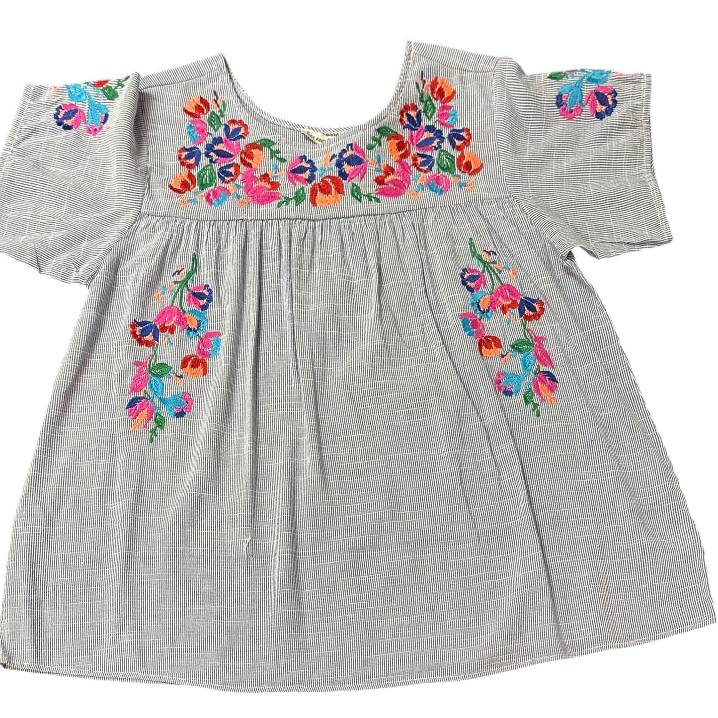 SEE AND BE SEEN BLUE WHITE EMBROIDERED BLOUSE 249 MEDIUM
