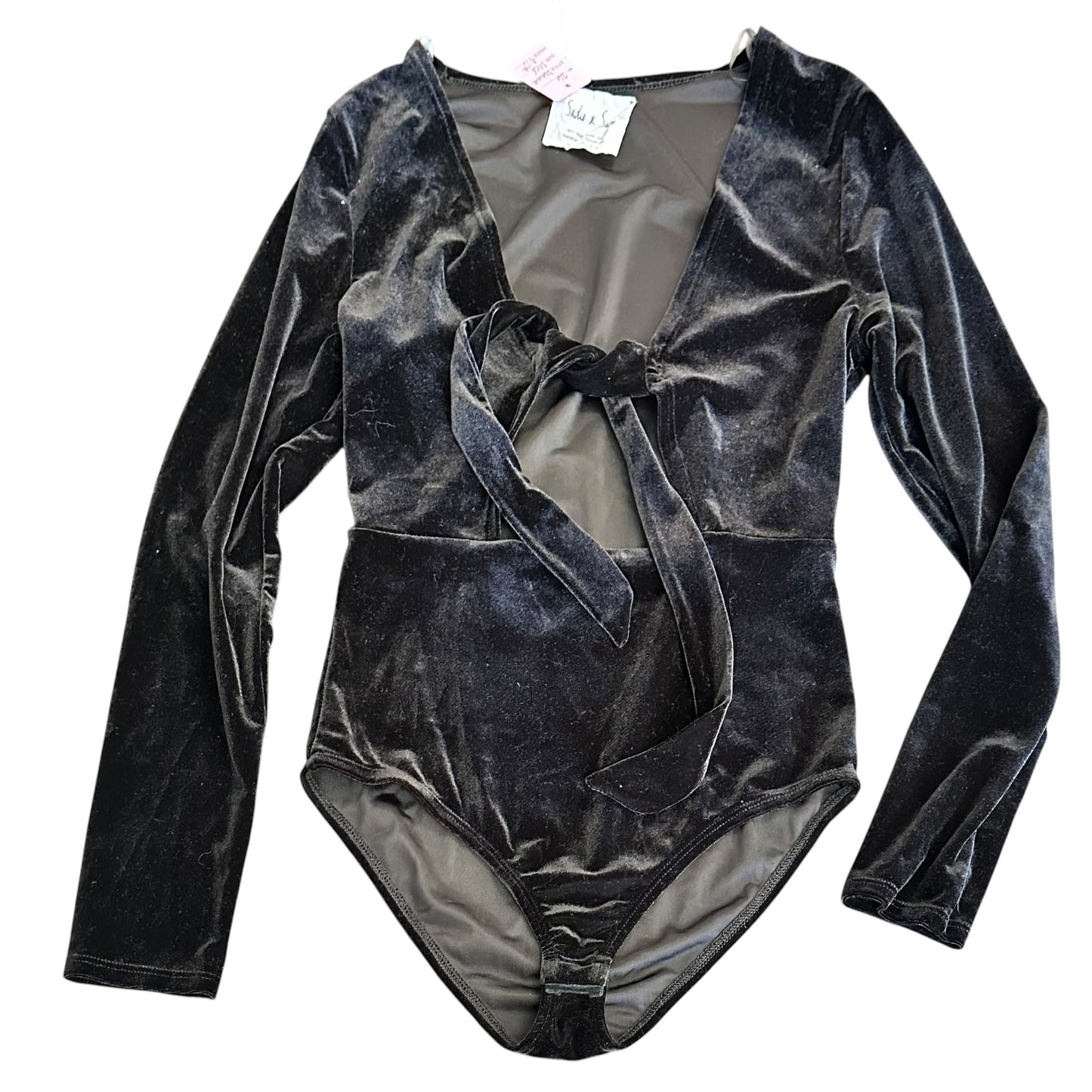 SADIE & SAGE BLACK VELVET BODYSUIT CUTOUT 26 MEDIUM
