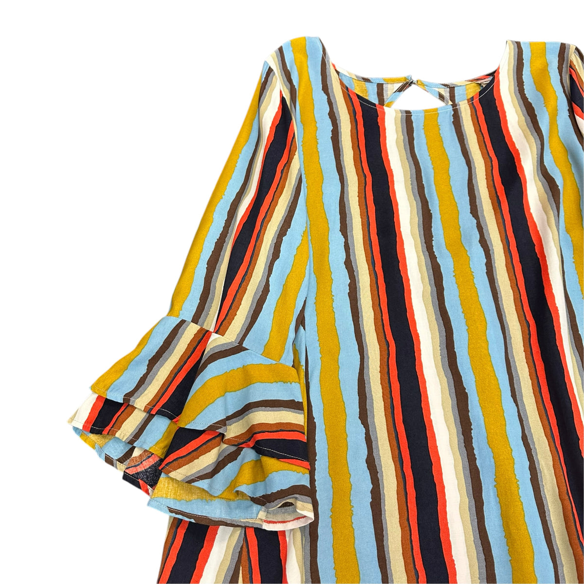 UNCLE FRANK MULTICOLOR STRIPED RUFFLE HEM DRESS 298 XL