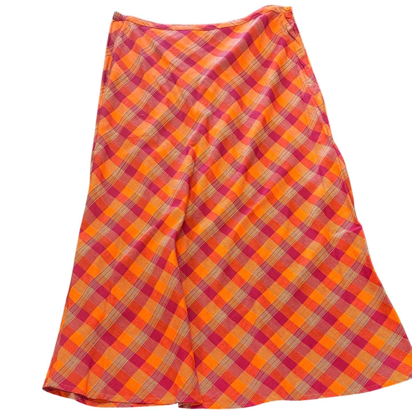 SHELLY & ARNOLD PINK ORANGE PLAID MAXI SKIRT COTTON 100 MEDIUM