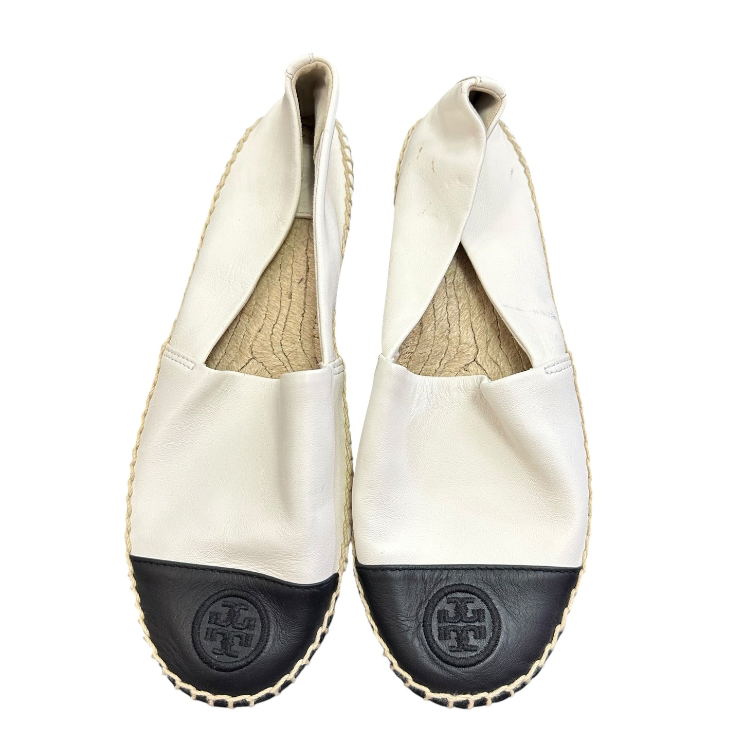 TORY BURCH LEATHER COLOR BLOCK ESPADRILLES FLAT LEATHER BLACK 219 SZ 10
