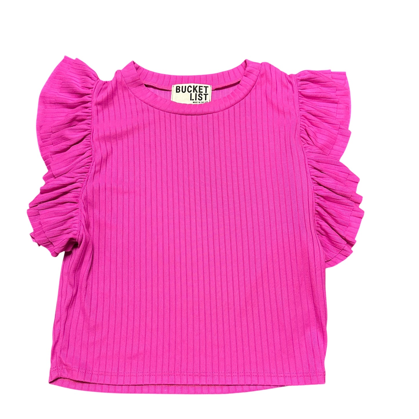 BUCKET LIST PINK CROP RIBBED SHIRT FLUTTER SLEEVES NWT 122 MEDIUM