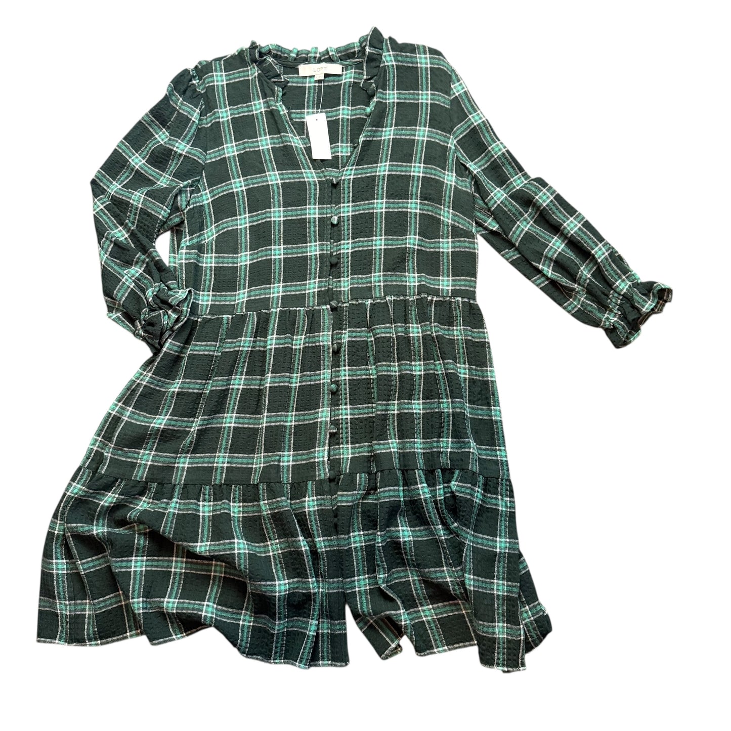 LOFT SMOCKED YOKE GREEN SWING DRESS NWT $94 100 LARGE