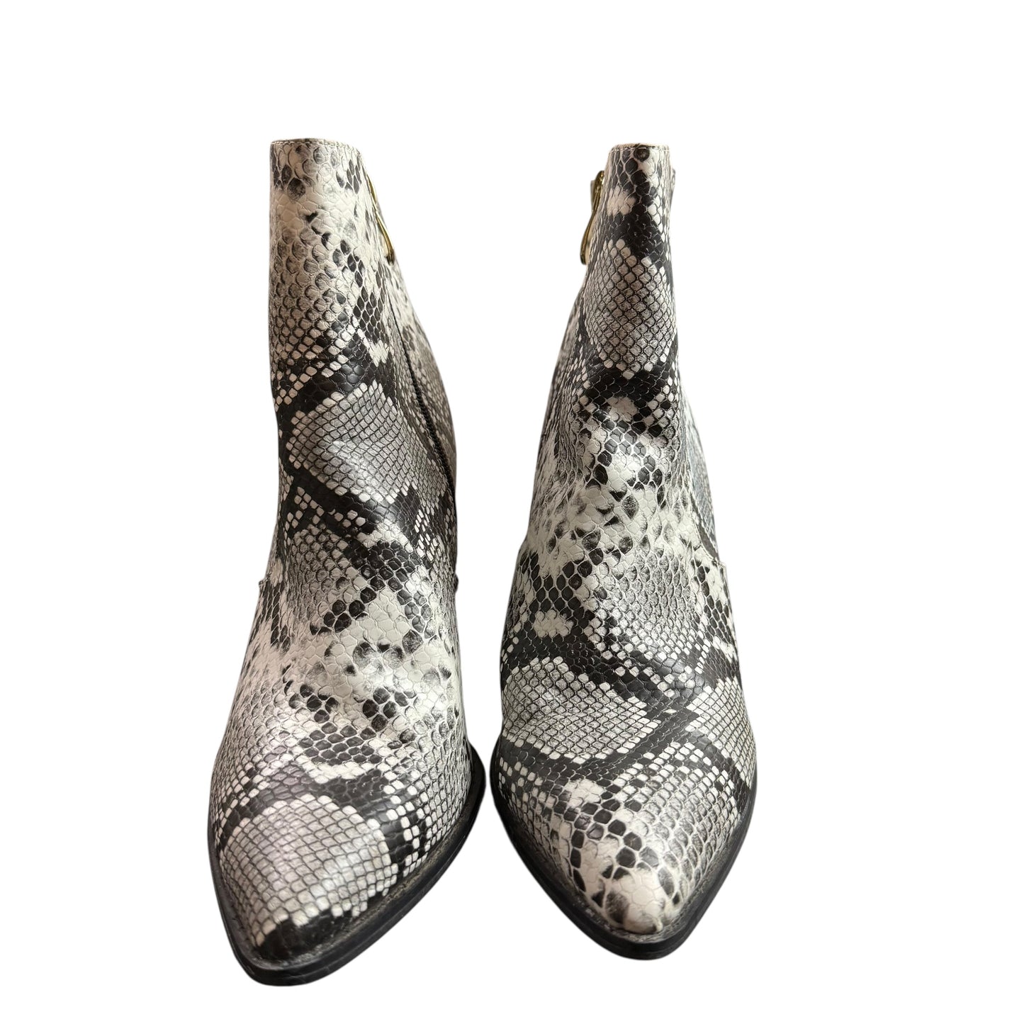 MISBEHAVE BLACK WHITE SNAKE PRINT ANKLE BOOTIES 100 SZ 10