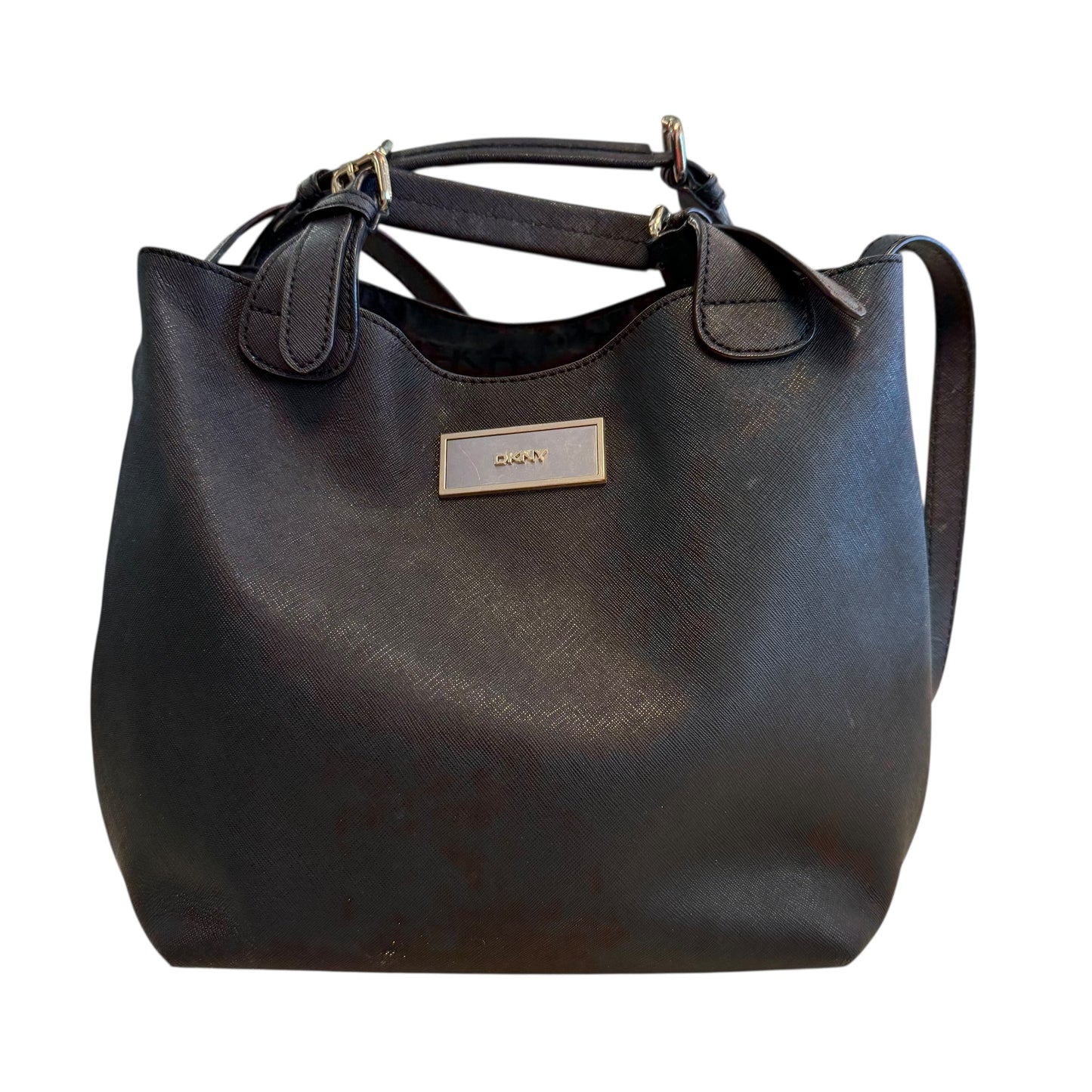 DKNY BLACK SAFFINANO LEATHER TOTE W SHOULDER STRAP 216