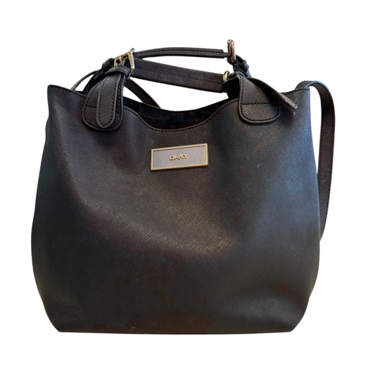 DKNY BLACK SAFFINANO LEATHER TOTE W SHOULDER STRAP 216
