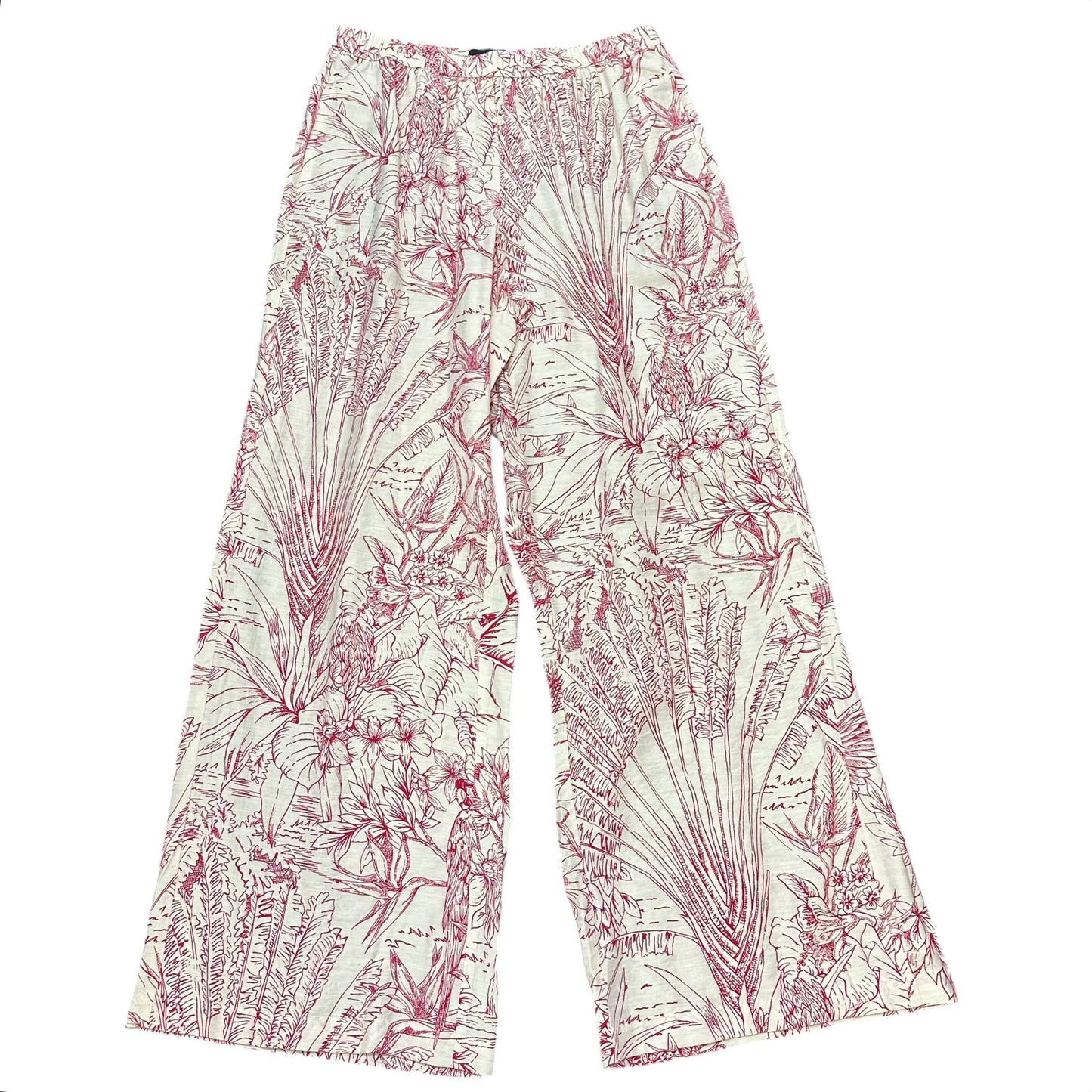 EXPRESS BEIGE PINK TROPICAL ELASTIC WAIST PANTS NWT 100 MEDIUM