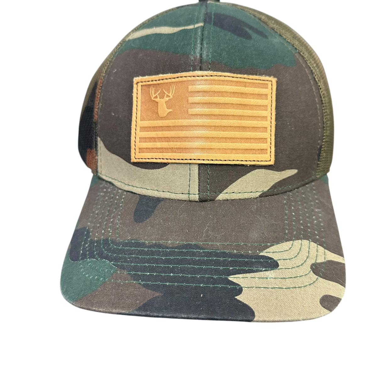 GREEN CAMO CAP LEATHER PATCH DEER 215 OS