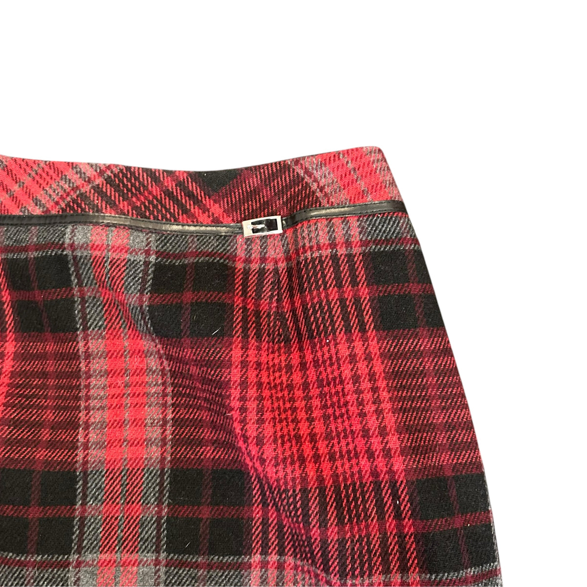 WORTHINGTON PETITE VINTAGE WOOL BLEND SKIRT MIDI PLAID RED BLACK 289 SZ 6