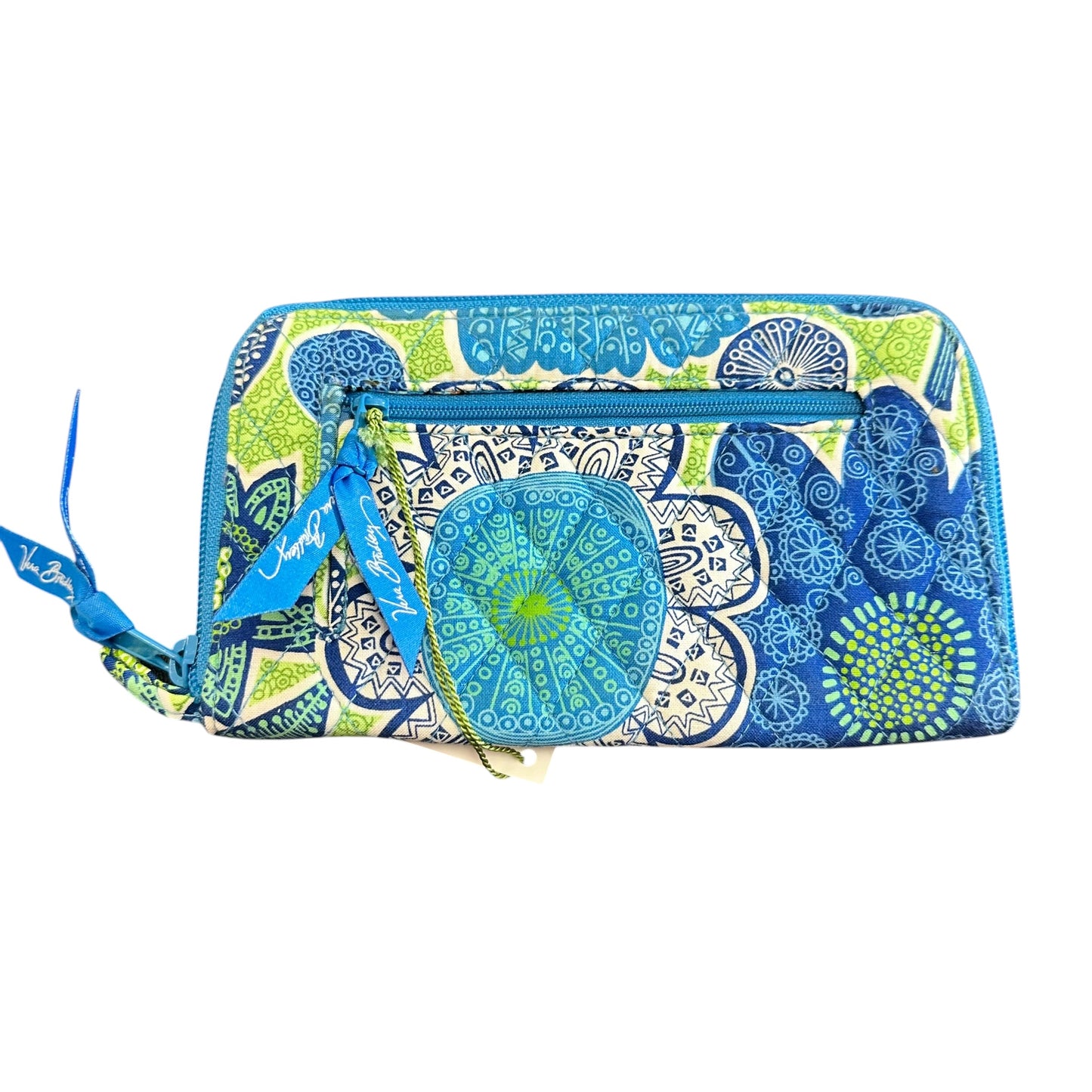VERA BRADLEY BLUE GREEN QUILTED FULL ZIP AROUND WALLET NWT 258 OS
