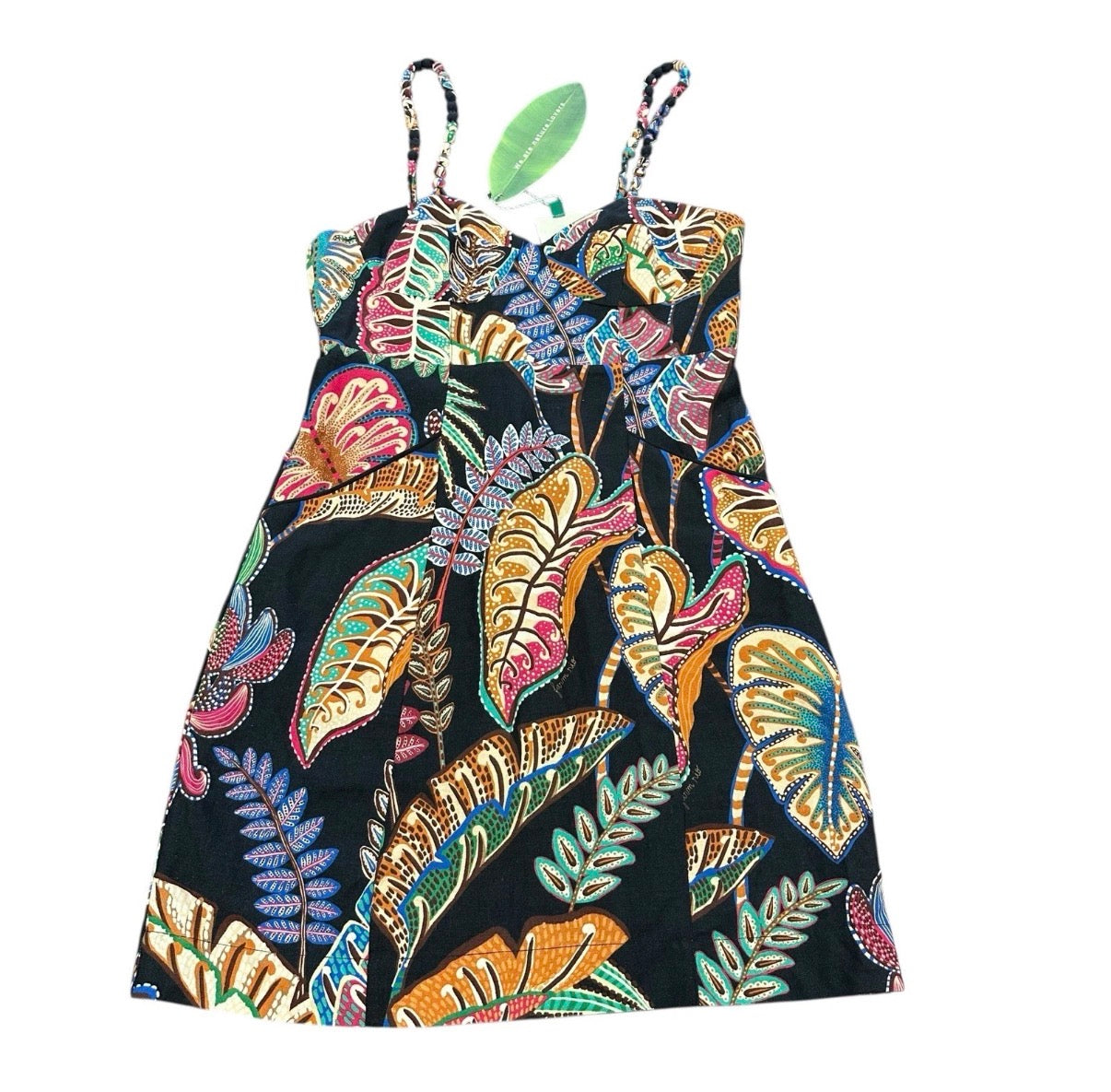 FARM RIO ANTHROPOLOGIE MINI BLACK DRESS TROPICAL LINEN BLEND NWT XS