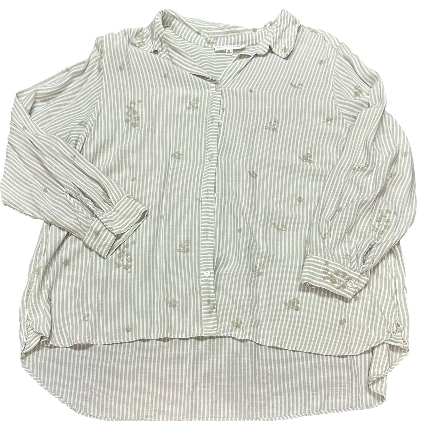 JANE & DELANCEY SAGE GREEN WHITE STRIPED BUTTON UP BLOUSE 227 2X