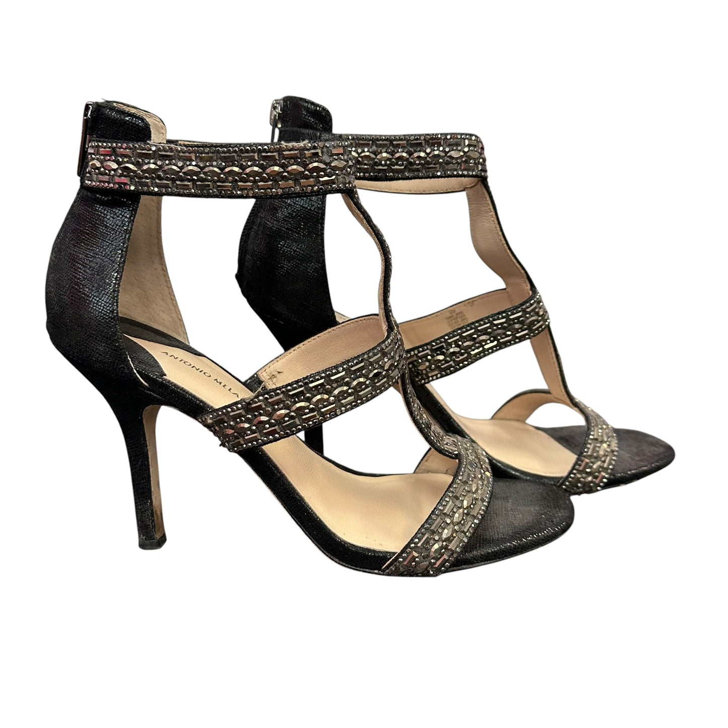 ANTONIO MELANI BLACK RHINESTONE HEELS 143 SZ 9