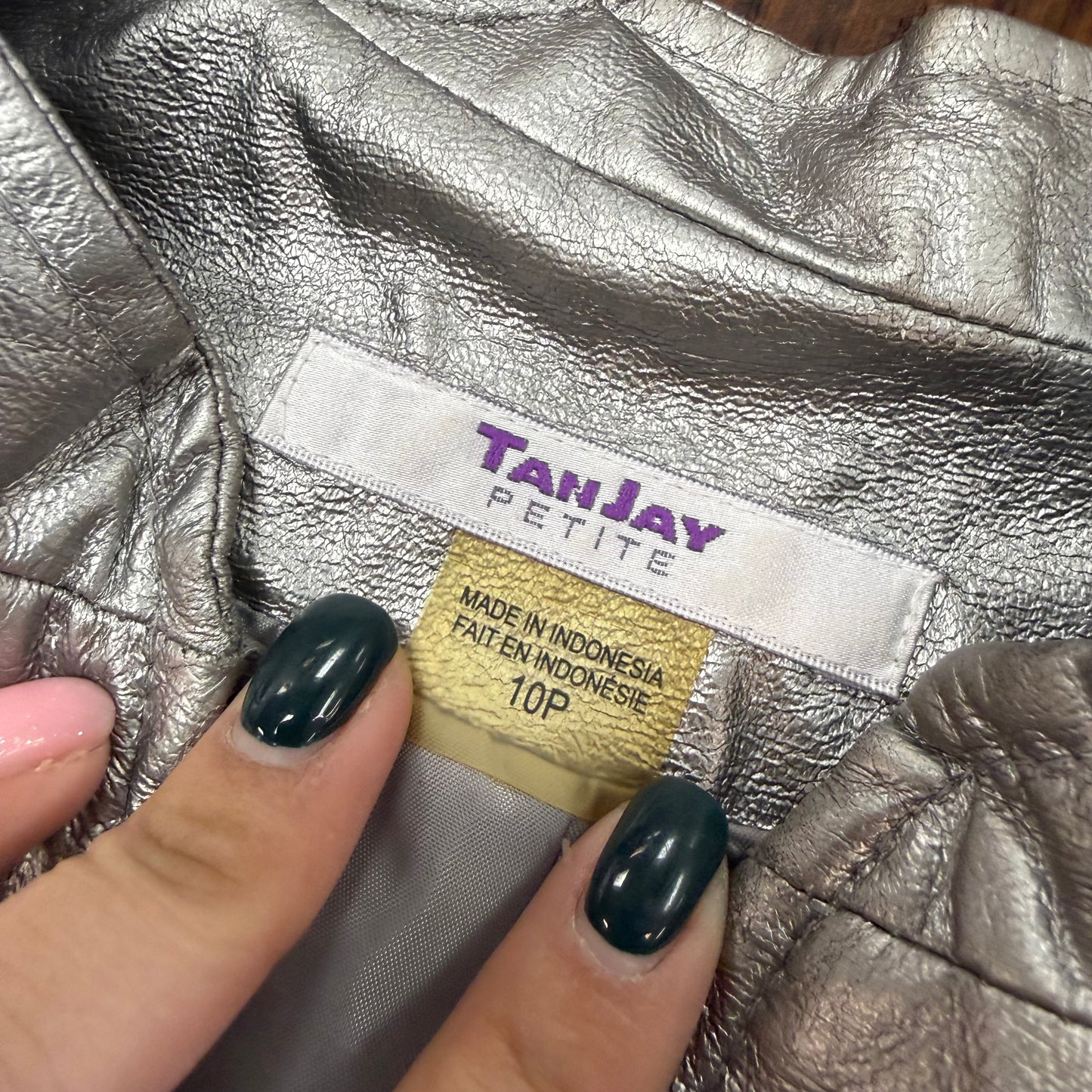 TANJAY SILVER EMBROIDERED FULL ZIP JACKET 84 SZ 10 PETITE