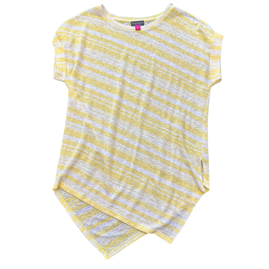 VINCE CAMUTO YELLOW WHITE STRIPED KNIT BLOUSE 100 SMALL