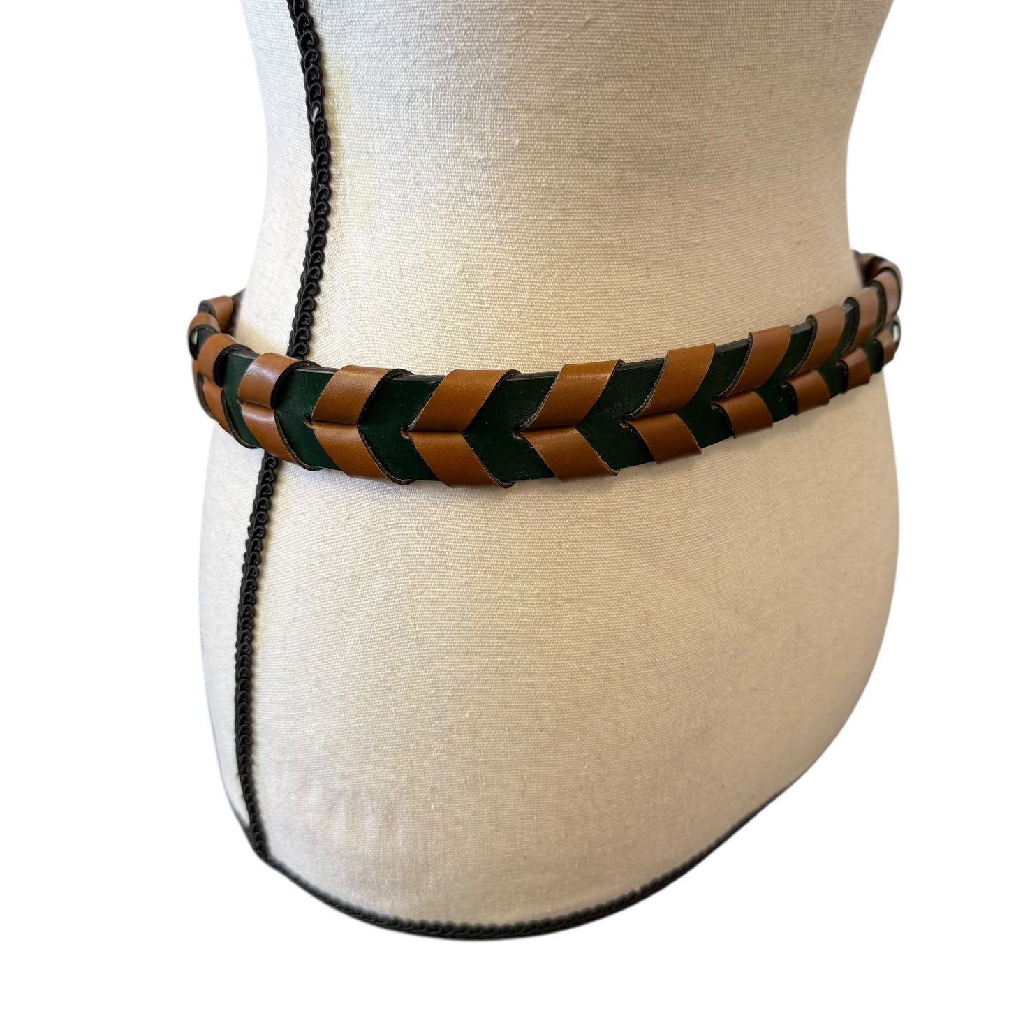 VINTAGE GREEN BROWN LEATHER BELT 100 S/M