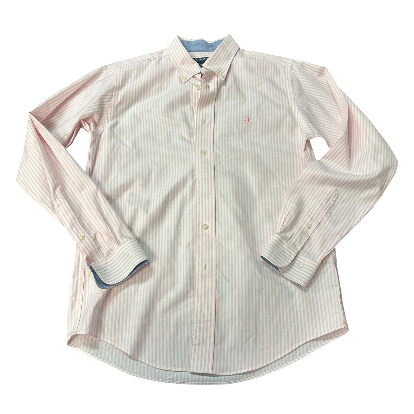 BROOKS BROTHERS PINK WHITE STRIPED BUTTON UP BLOUSE 100 LARGE