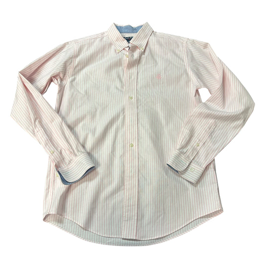 BROOKS BROTHERS PINK WHITE STRIPED BUTTON UP BLOUSE 100 LARGE