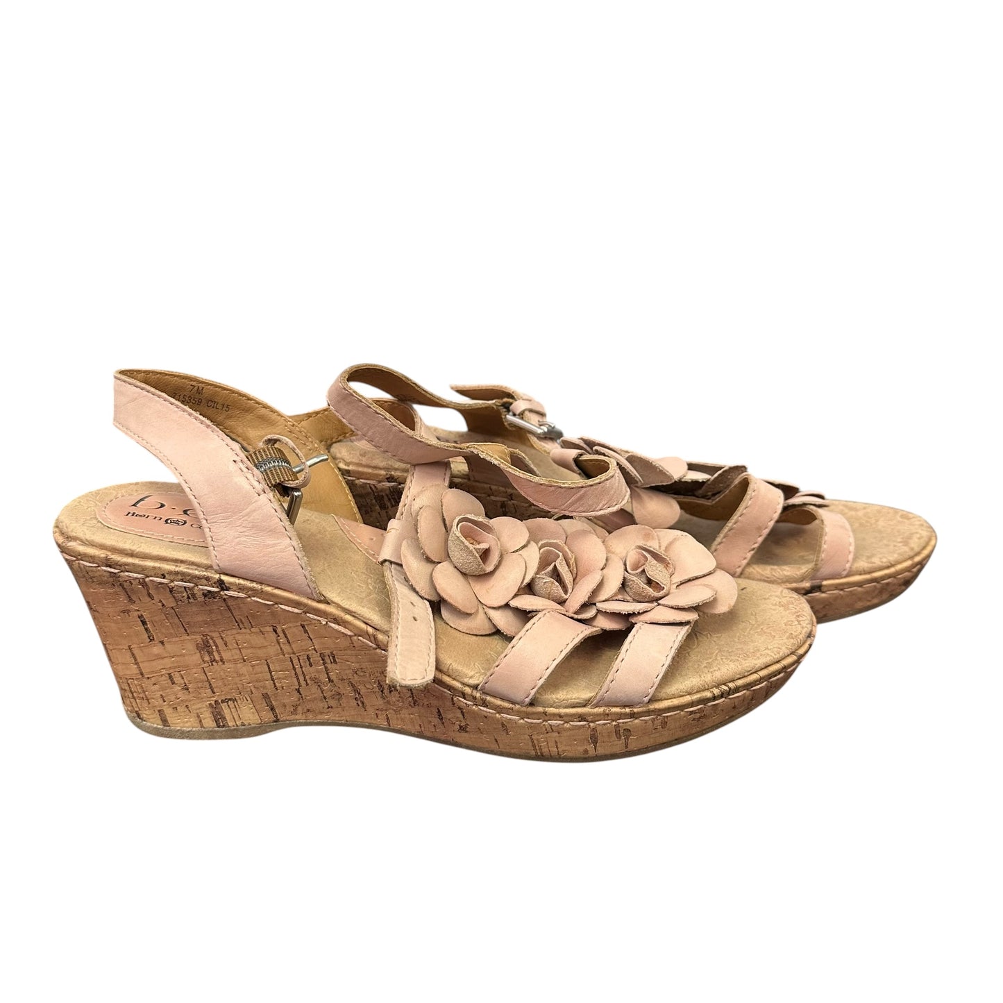BOC PINK LEATHER FLORAL CORK WEDGES 169 SZ 7