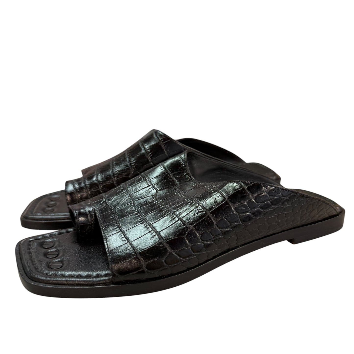 FRAME LE HEWITT BLACK EMBOSSED LEATHER SANDALS NEW 249 SZ 38/7.5
