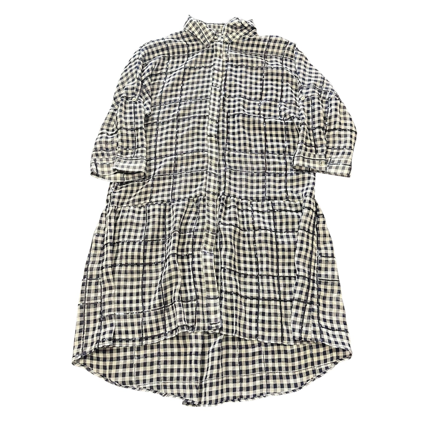 ZARA BASIC NAVY WHITE GINGHAM  BUTTONED DRESS 100 SMALL
