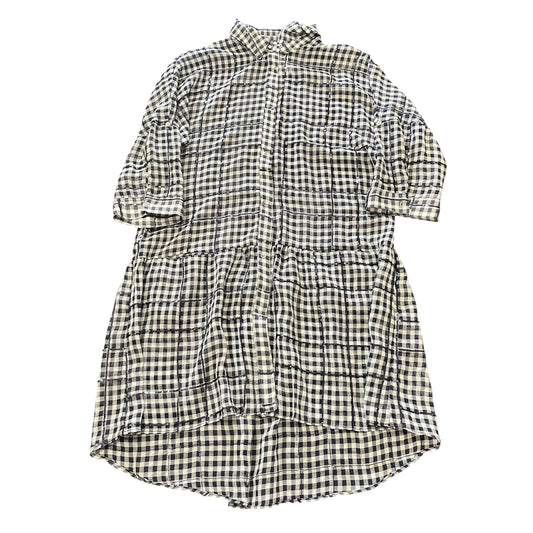 ZARA BASIC NAVY WHITE GINGHAM  BUTTONED DRESS 100 SMALL