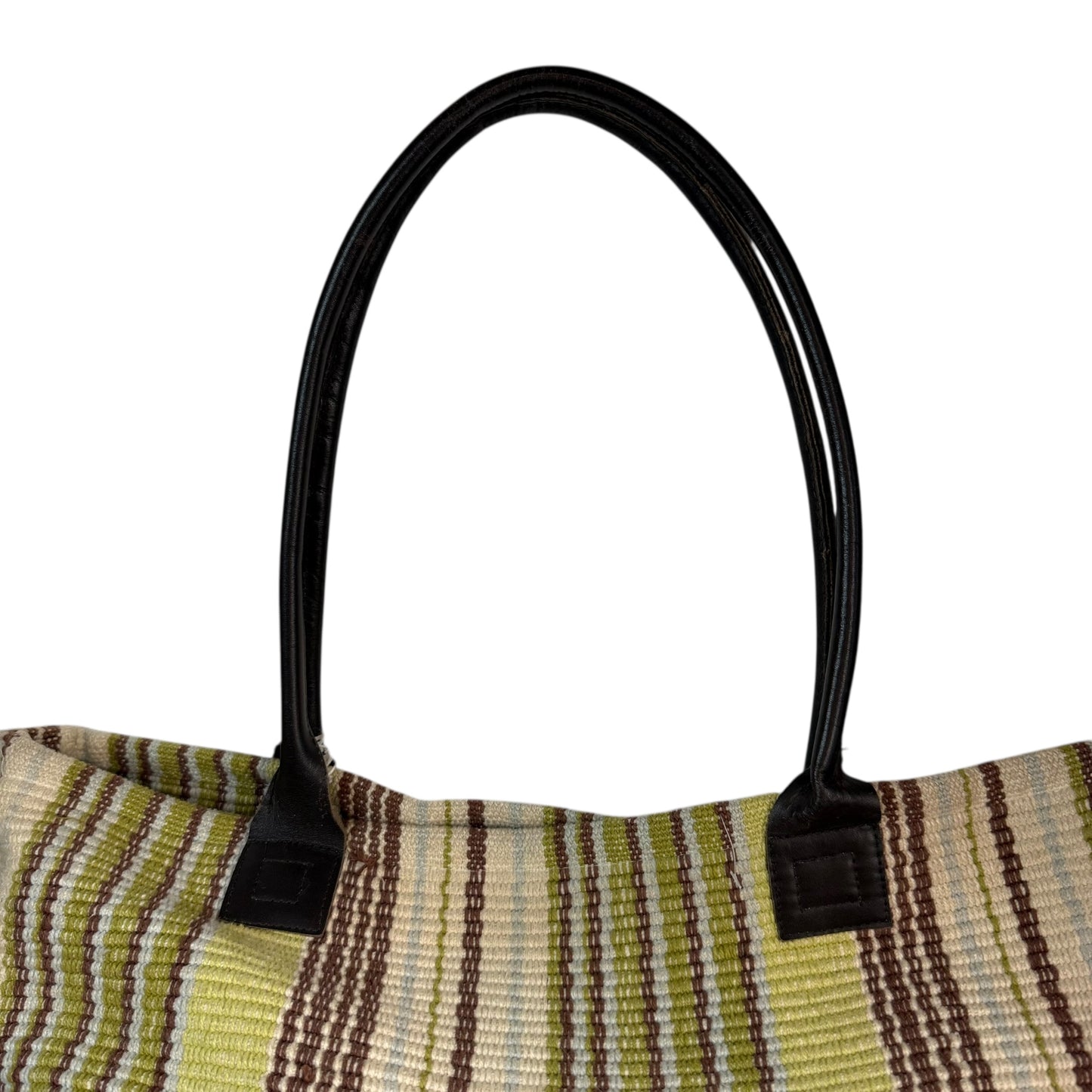 DASH & ALBERT HANDWOVEN COTTON SHOULDER BAG TOTE STRIPED BROWN LEATHER 100