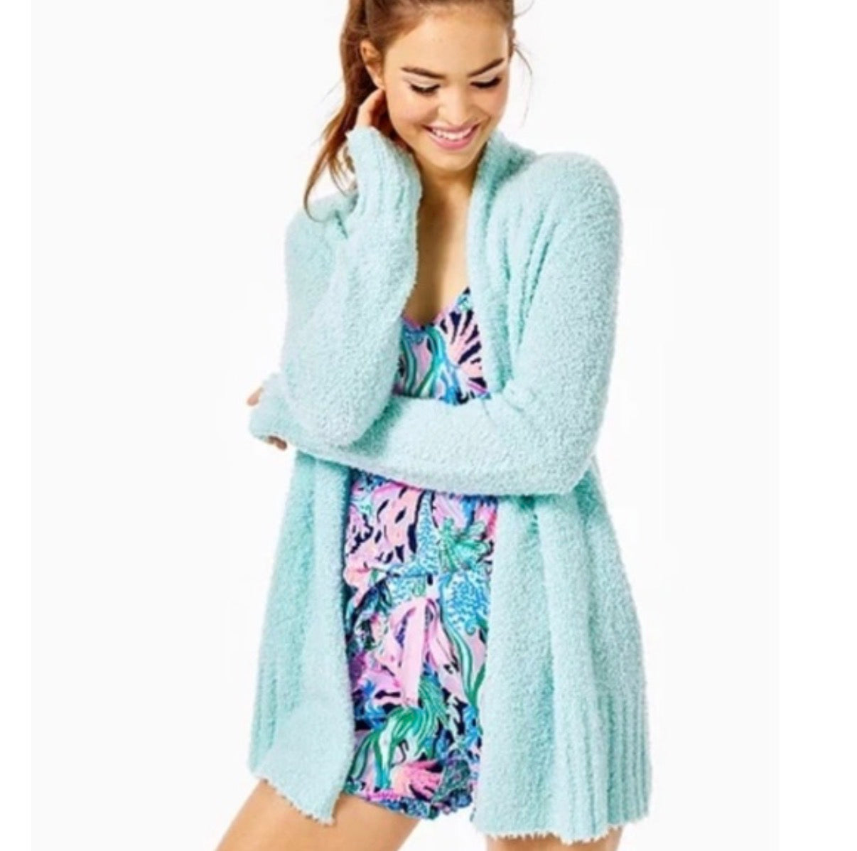 LILLY PULITZER LIGHT BLUE OPEN CARDIGAN 100 XS