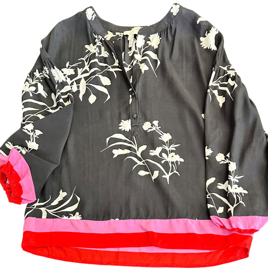 JOIE BLACK FLORAL SILK BLOUSE 100 SMALL