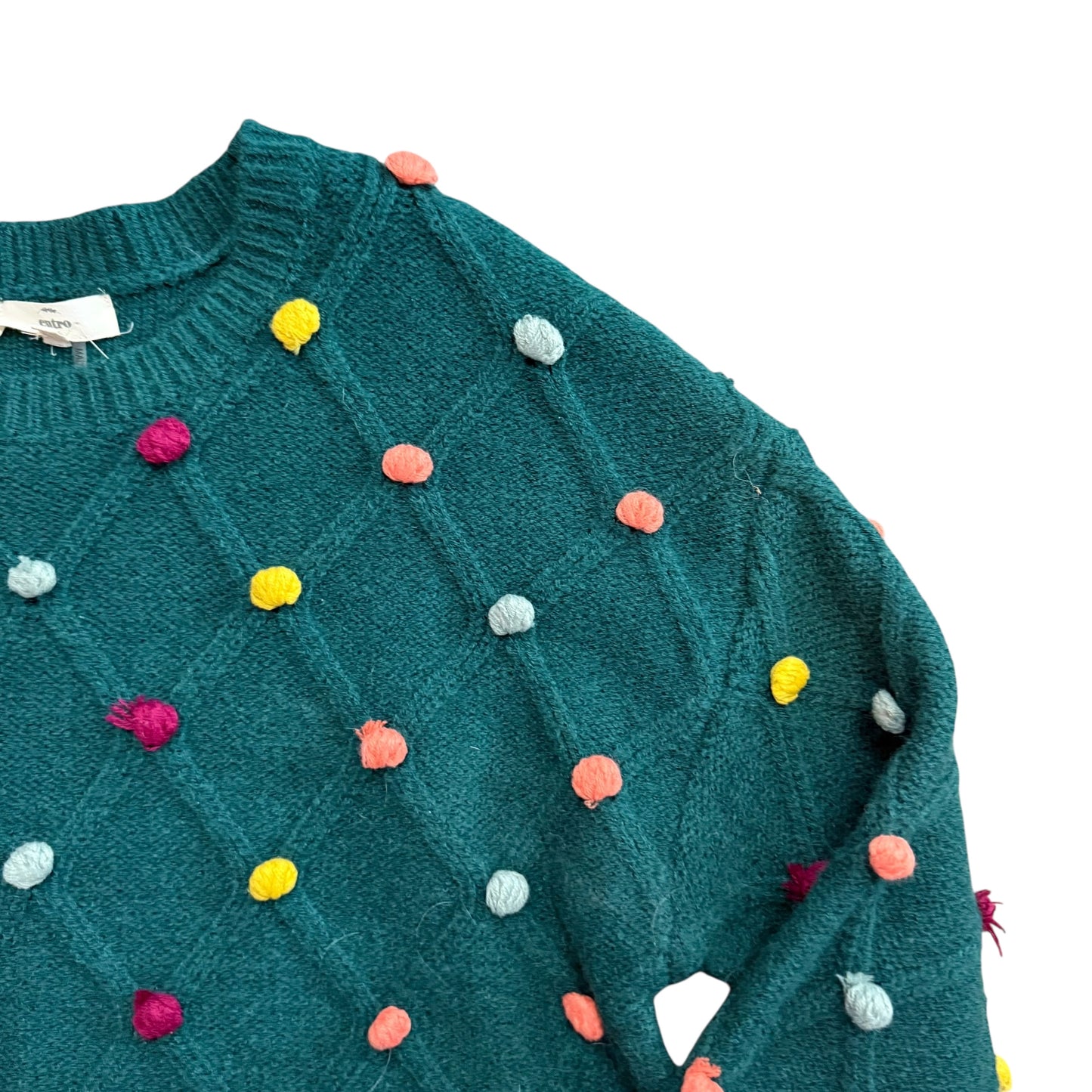 ENTRO GREEN COLORFUL DOTS SWEATER 100 LARGE NWT $74